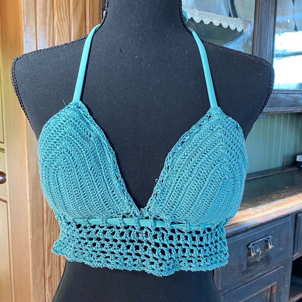 Green/Blue Crotchet Bikini Top